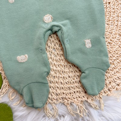 Macacão Tricotil (Tricot 100% Algodão) com Gola e Bordado - Verde Mini Safari